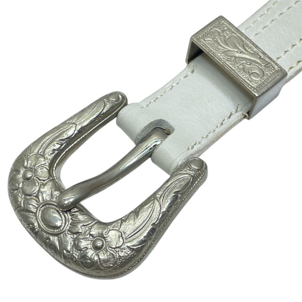 Hermes Belt Western Style Buckle Leather Metal White Silver Business — view 2