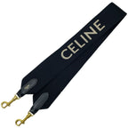 Celine Shoulder Strap Embroidery Bag Logo Canvas Leather Metal Black Gold