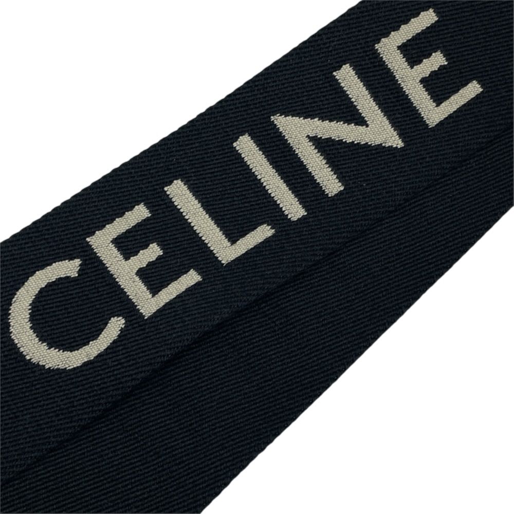 Celine Shoulder Strap Embroidery Bag Logo Canvas Leather Metal Black Gold — view 7