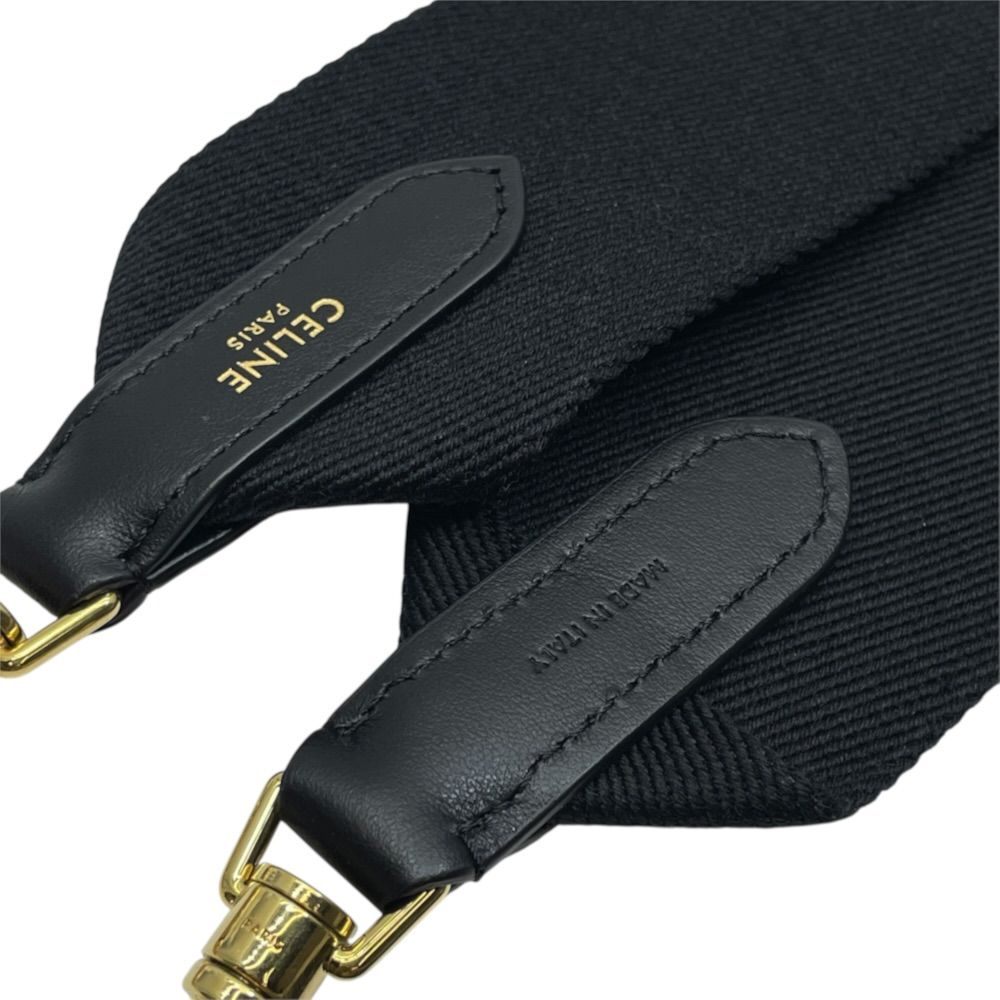 Celine Shoulder Strap Embroidery Bag Logo Canvas Leather Metal Black Gold — view 5