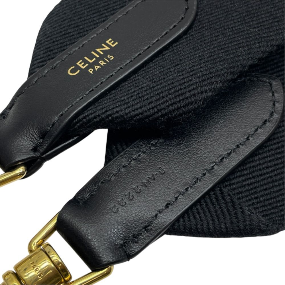 Celine Shoulder Strap Embroidery Bag Logo Canvas Leather Metal Black Gold — view 6
