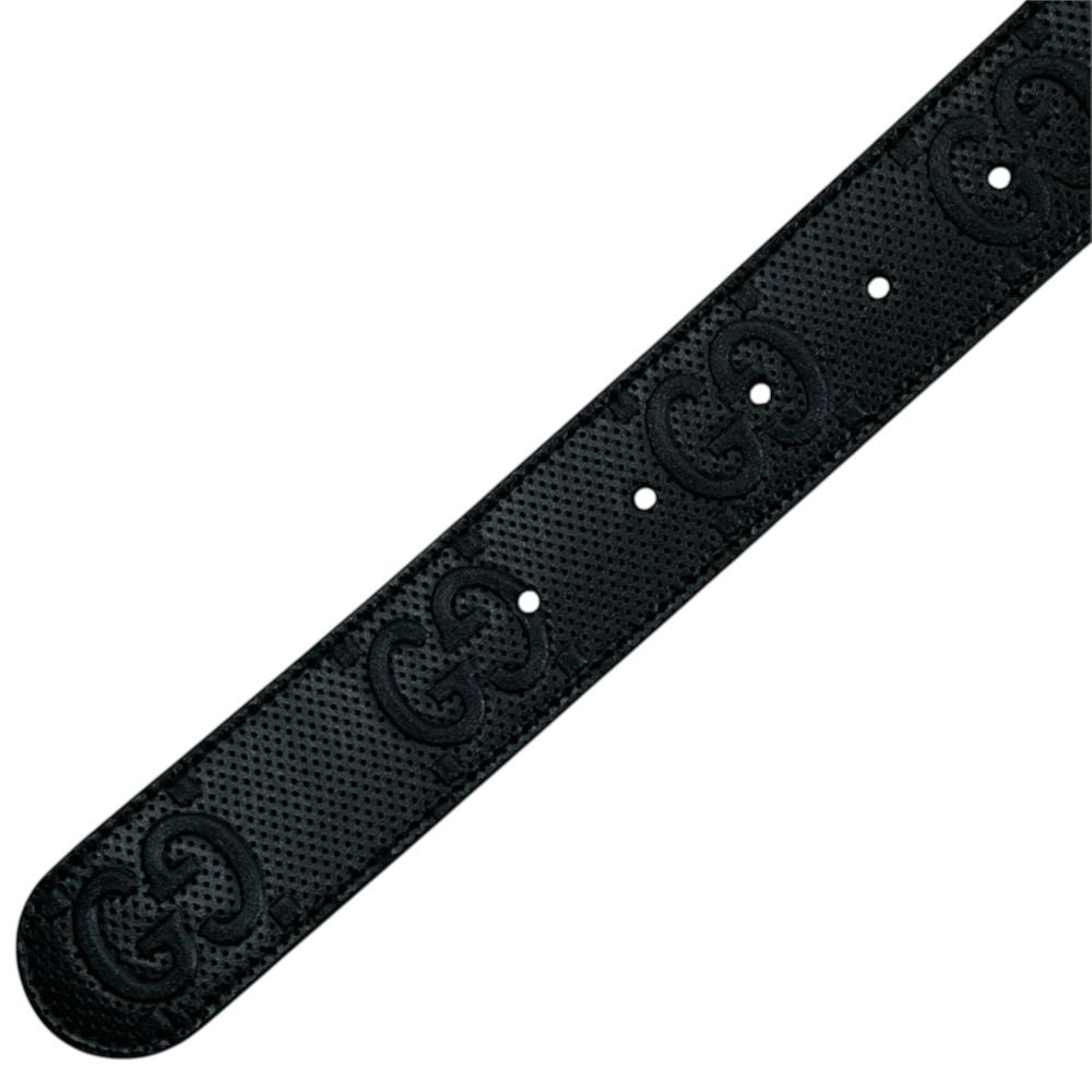 Gucci Square Buckle Belt GG Pattern Leather Metal Black Silver Business — view 8