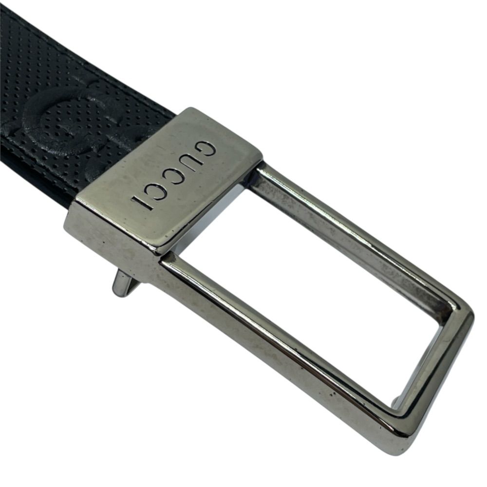 Gucci Square Buckle Belt GG Pattern Leather Metal Black Silver Business — view 3