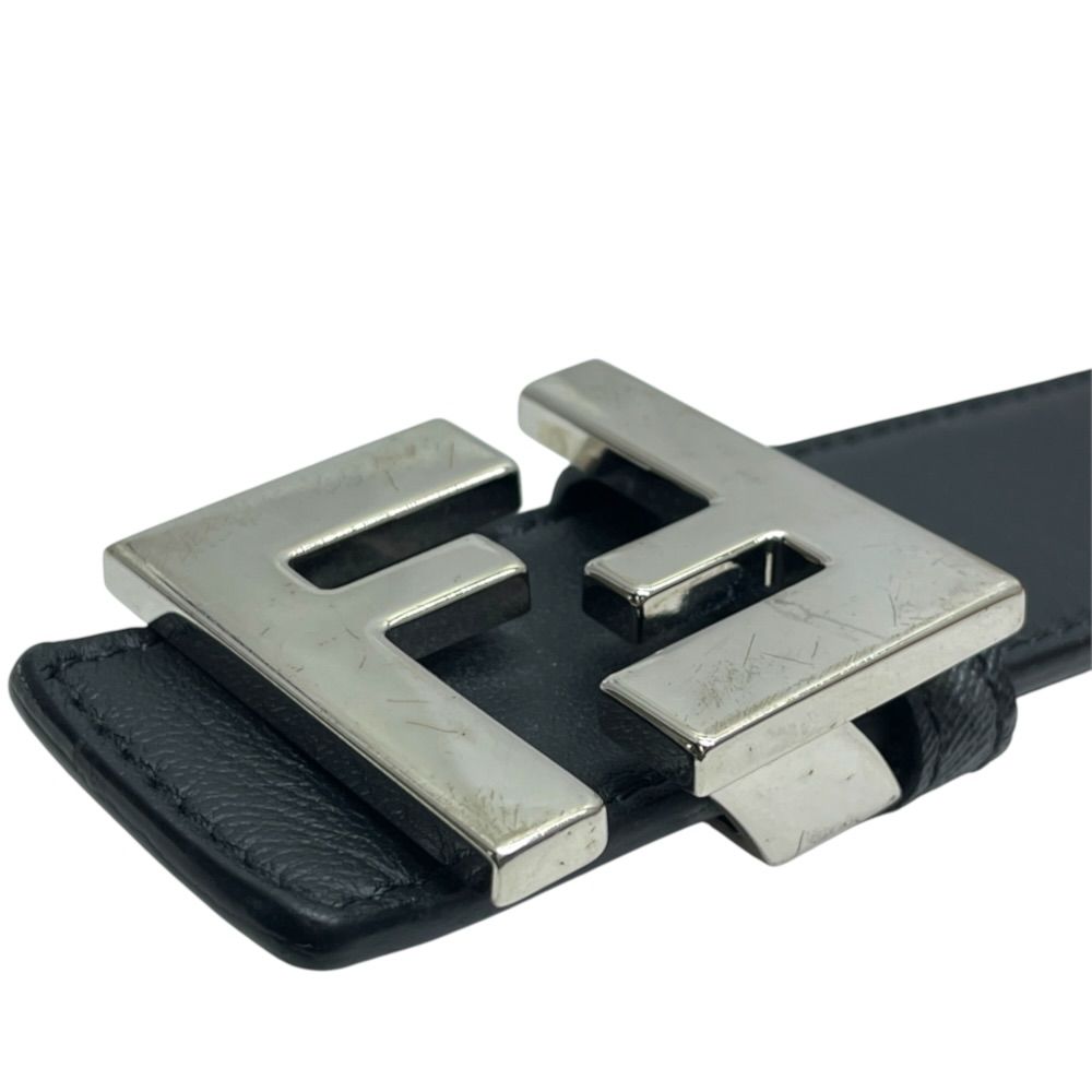 Fendi Belt FF Buckle Reversible Leather Metal Black Silver Gray Business — view 2