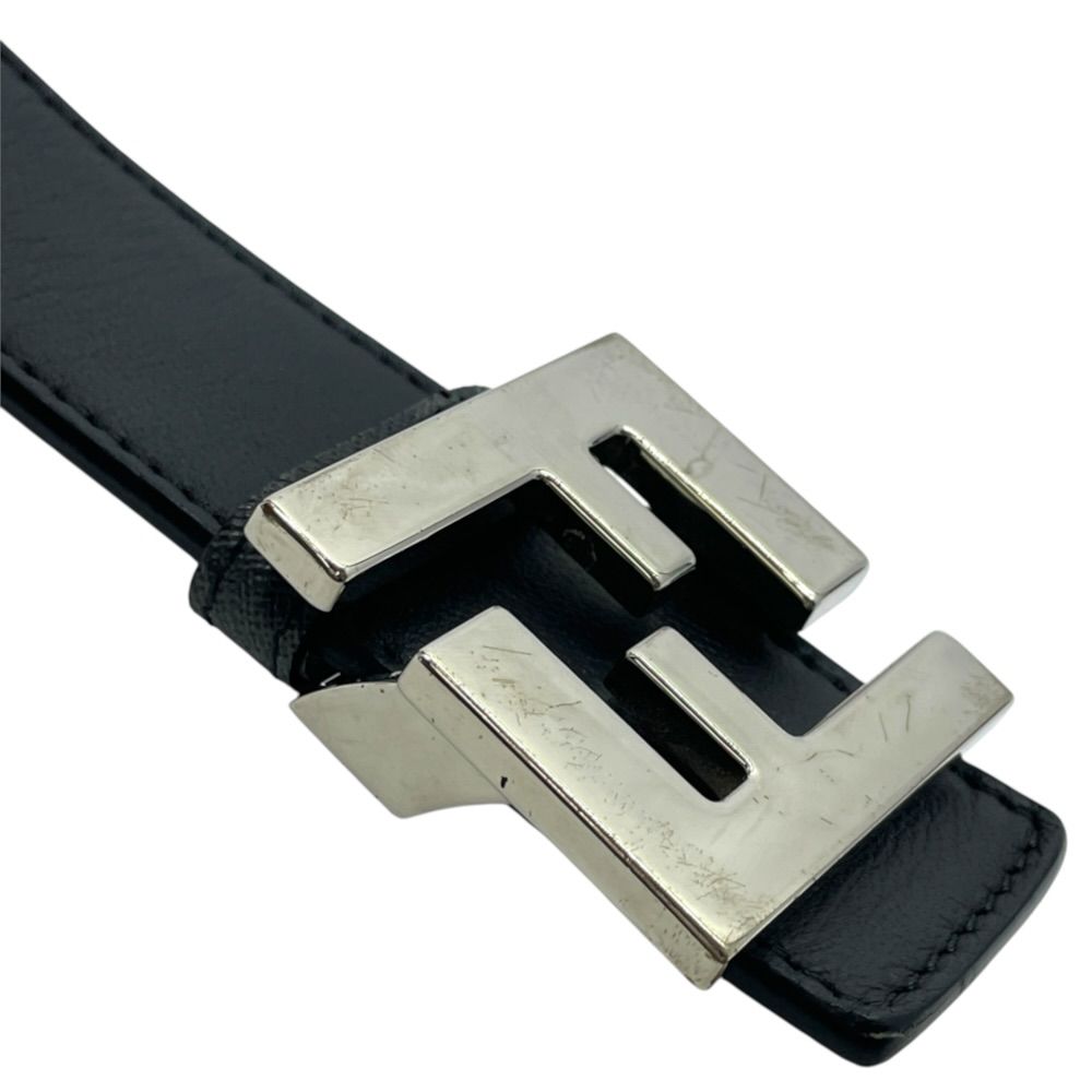 Fendi Belt FF Buckle Reversible Leather Metal Black Silver Gray Business — view 3