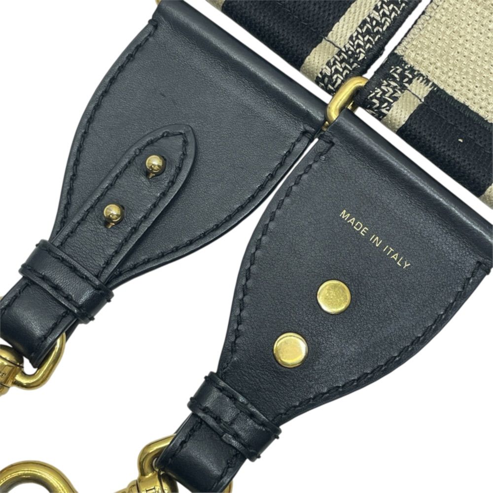 Dior Shoulder Strap Embroidery Bag Canvas Leather Metal Black Gold Lightweight — view 4