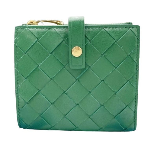 Bottega Veneta Bifold Wallet Intrecciato Green Leather Gold