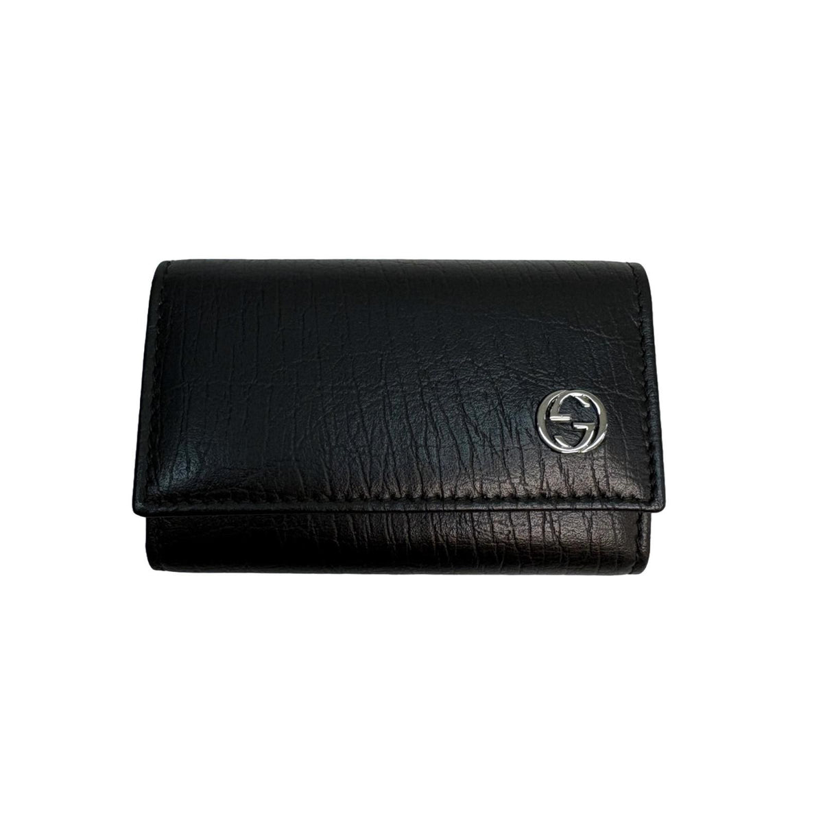 Gucci Interlocking G Key Case Black Leather Key Holder