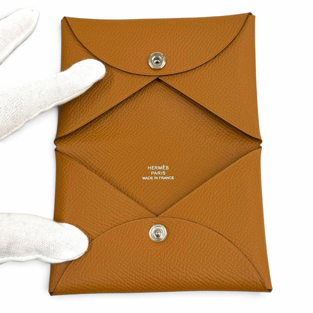 Hermes Calvi Gold Veau Epsom Silver Card Case Business — view 6
