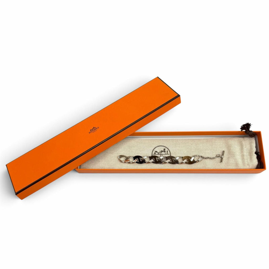 Hermes Chaine H Buffalo Horn Bracelet Silver Brown T2 — view 2