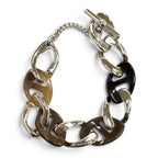 Hermes Chaine H Buffalo Horn Bracelet Silver Brown T2