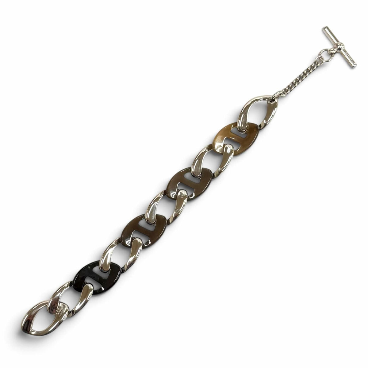 Hermes Chaine H Buffalo Horn Bracelet Silver Brown T2 — view 4