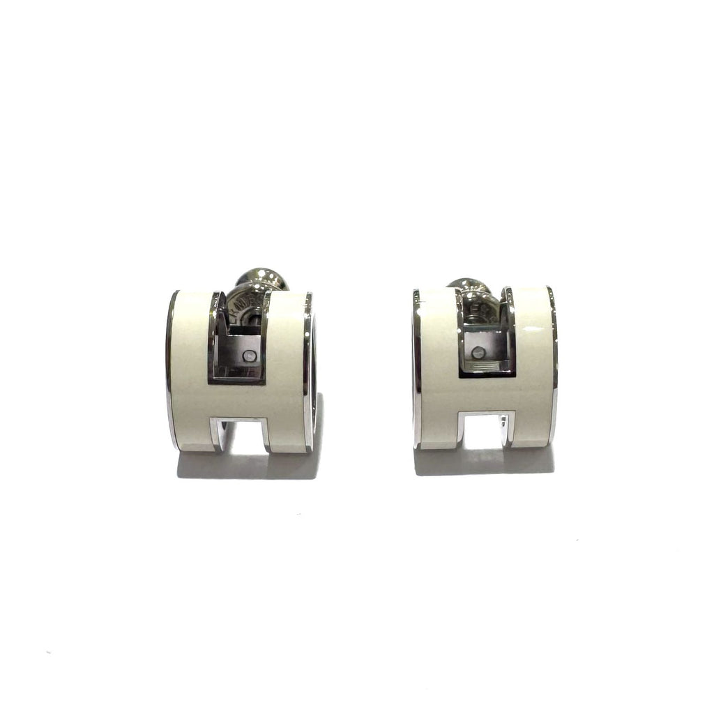 Hermes Earrings Pop H White Silver Metal