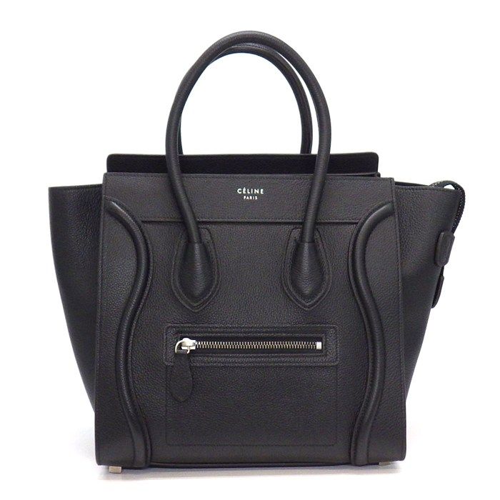 Celine Handbag Luggage Micro Black Drummed Calfskin Silver