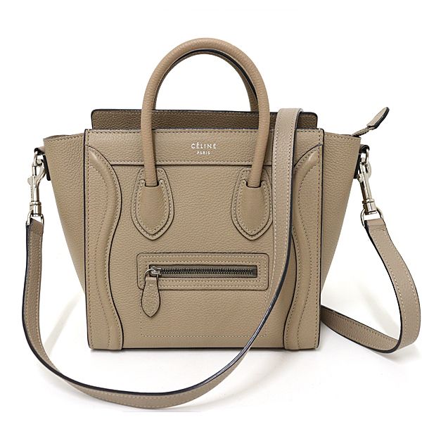 Celine Luggage Nano 2-Way Shoulder Bag Leather Beige Silver