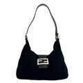 Fendi Shoulder Bag Mamma Baguette FF Logo 2348 Cotton Jersey Black Silver