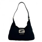 Fendi Shoulder Bag Mamma Baguette FF Logo 2348 Cotton Jersey Black Silver