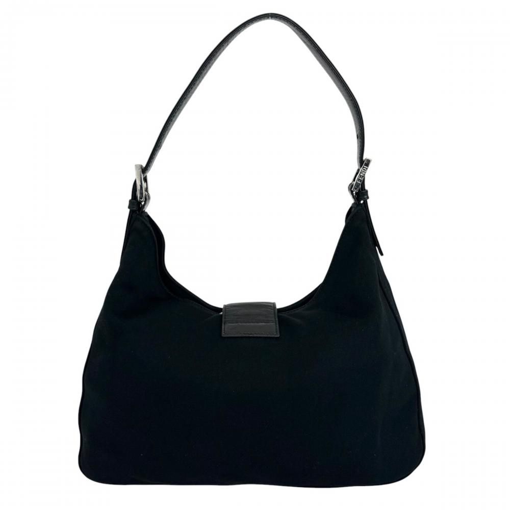 Fendi Shoulder Bag Mamma Baguette FF Logo Cotton Jersey Black Silver — view 2
