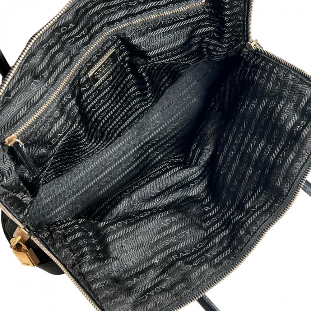 Prada Handbag Tessuto Triangle Logo Shoulder Nylon Leather Black Gold — view 4