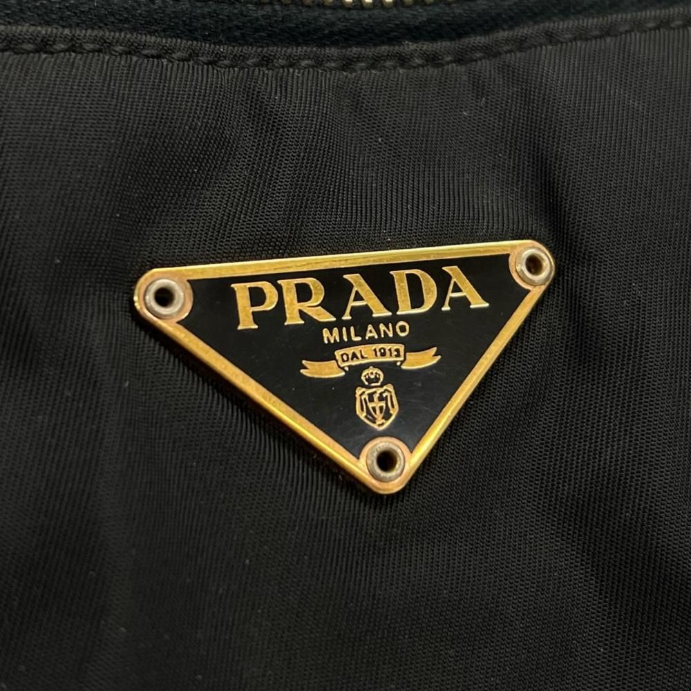 Prada Handbag Tessuto Triangle Logo Shoulder Nylon Leather Black Gold — view 7