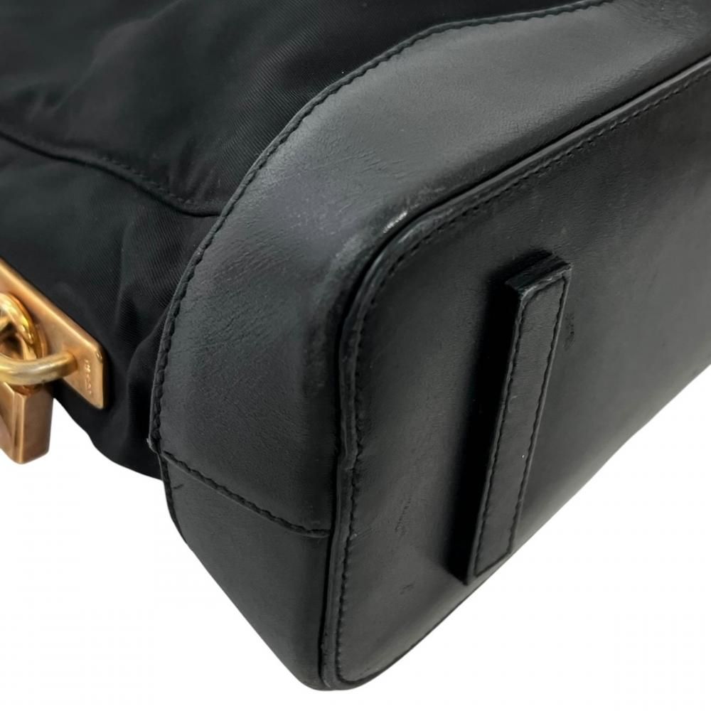 Prada Handbag Tessuto Triangle Logo Shoulder Nylon Leather Black Gold — view 8