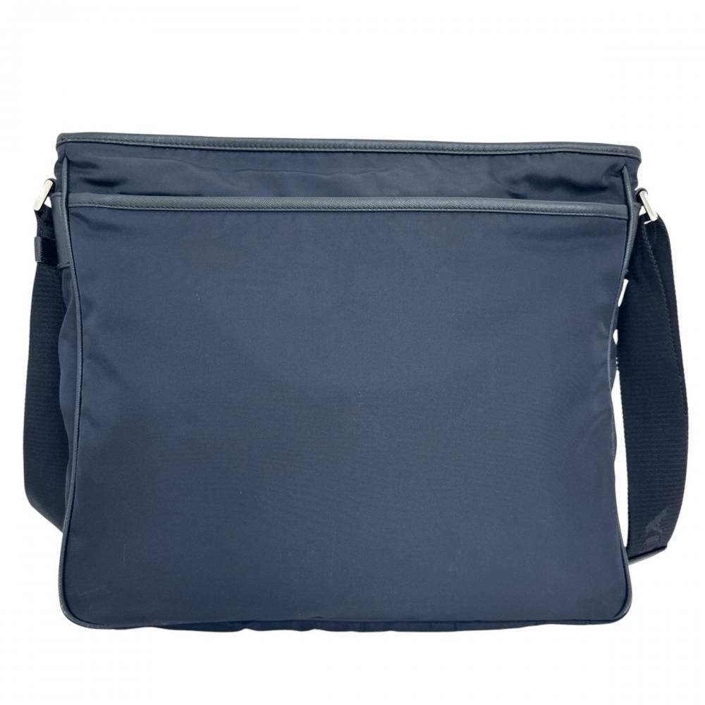 Prada Shoulder Bag Crossbody Nylon Saffiano Leather Navy Silver — view 2