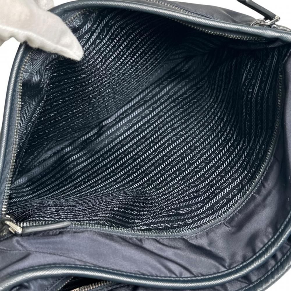 Prada Shoulder Bag Crossbody Nylon Saffiano Leather Navy Silver — view 6