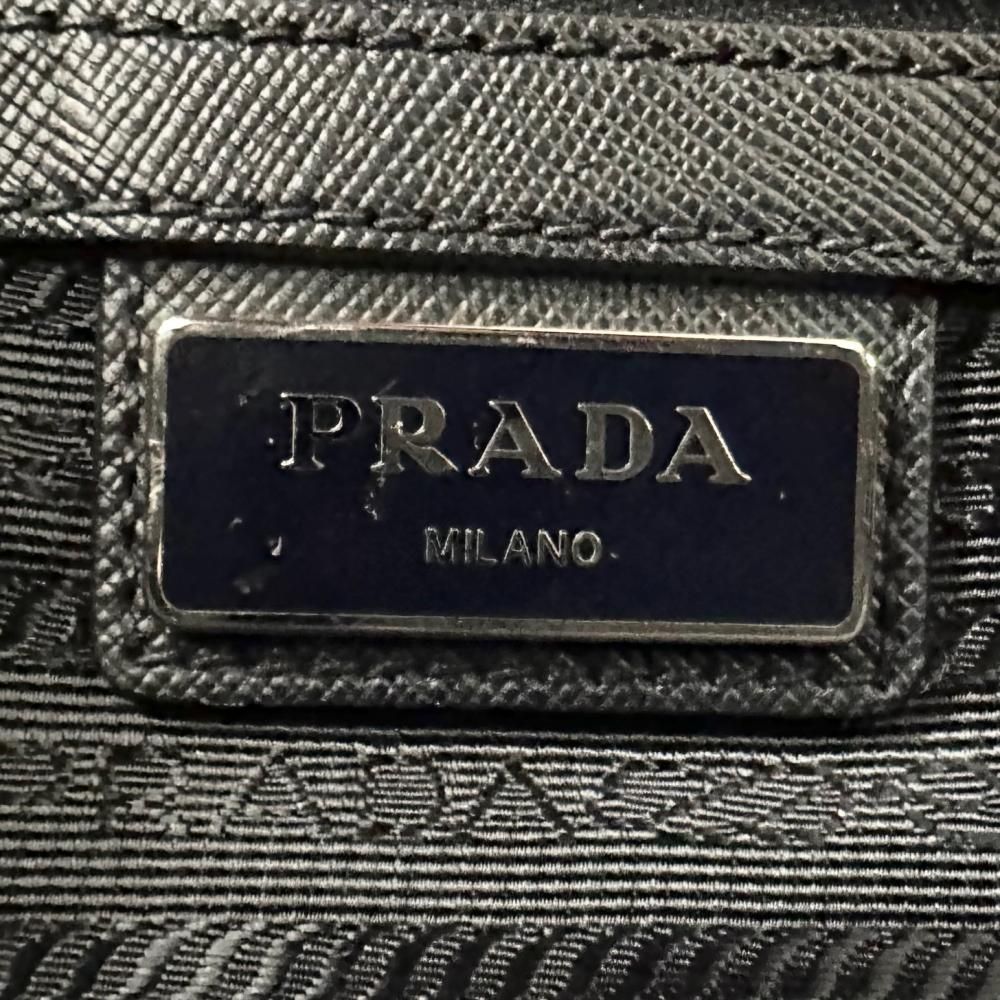 Prada Shoulder Bag Crossbody Nylon Saffiano Leather Navy Silver — view 8