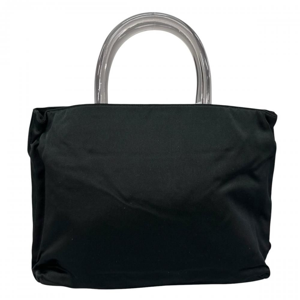 Prada Handbag Clear Hand Triangle Logo Vintage Nylon Black Silver
