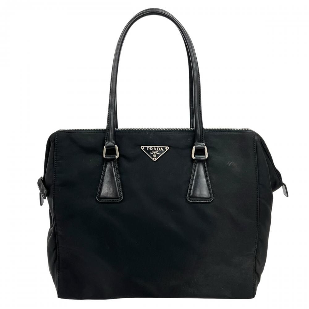 Prada Handbag Tessuto Nylon Leather Black Silver