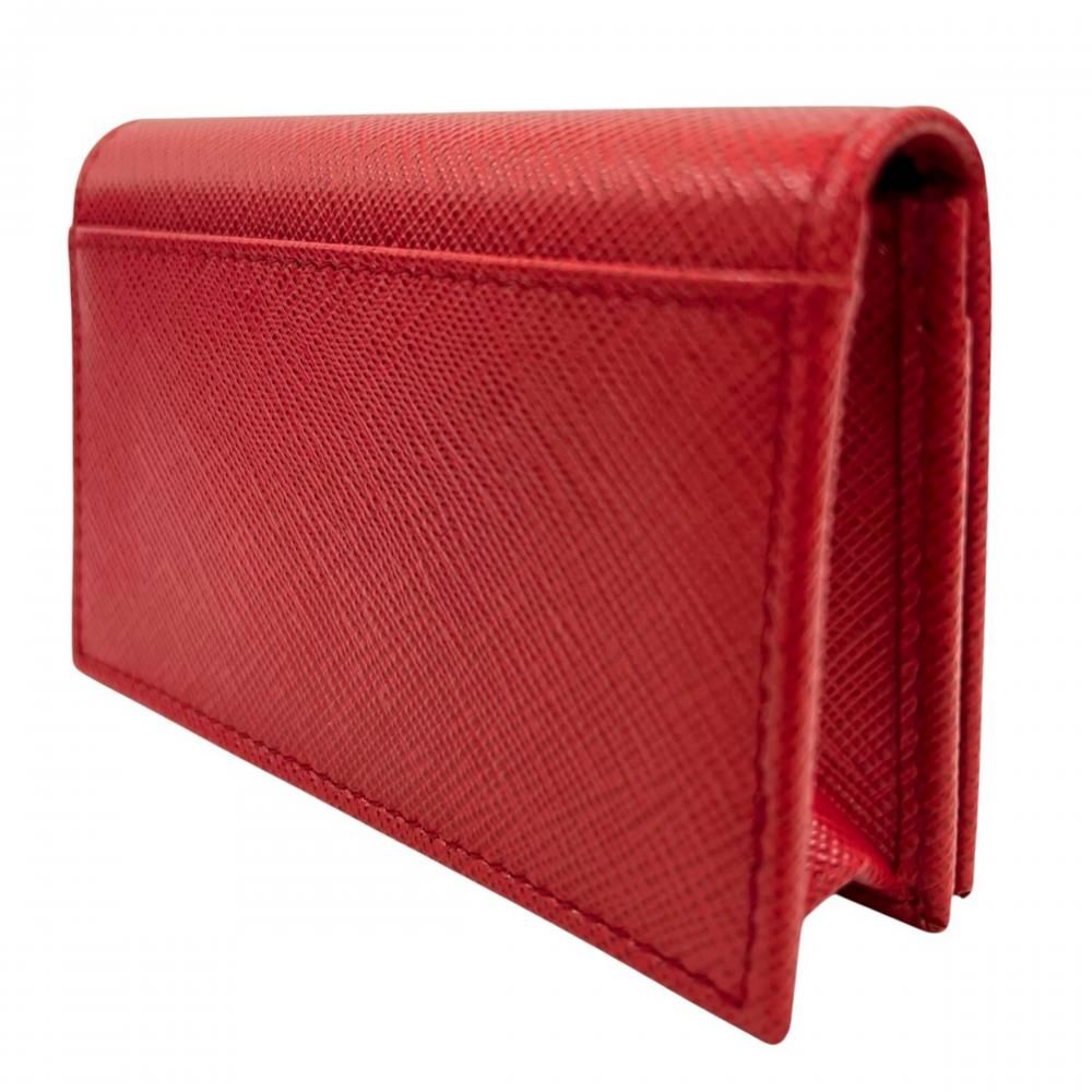 Prada Card Case Saffiano Business Leather Red Gold — view 3