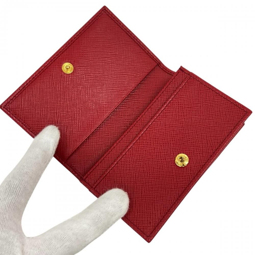 Prada Card Case Saffiano Business Leather Red Gold — view 5