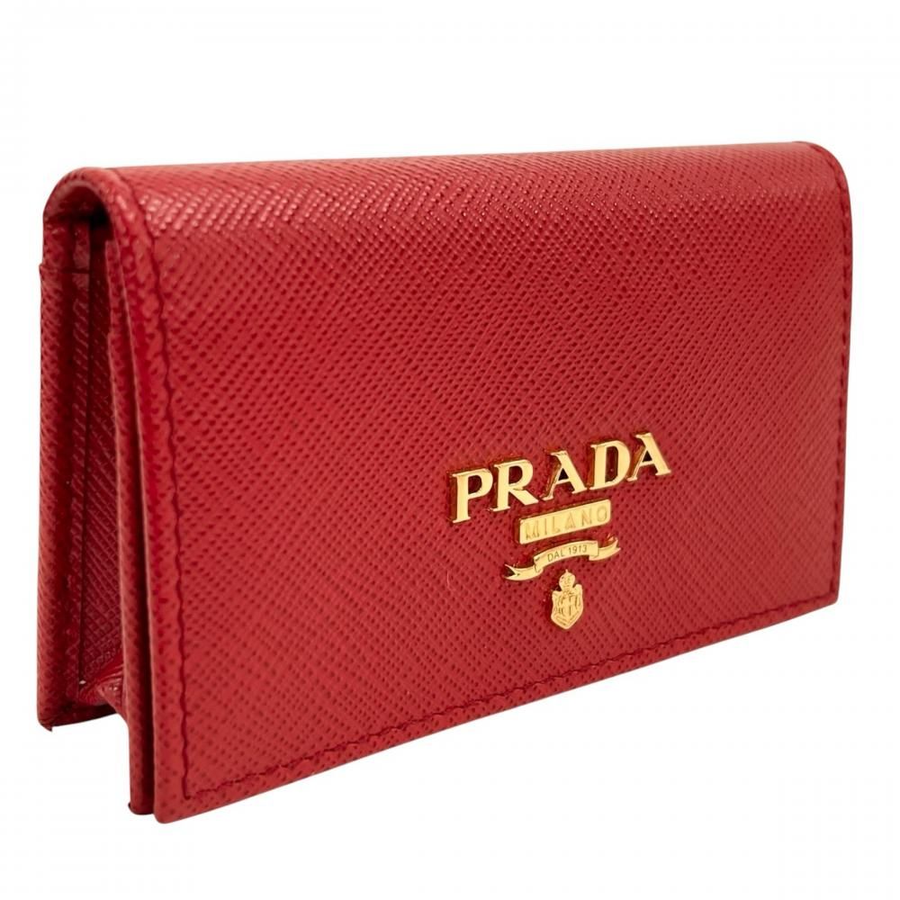 Prada Card Case Saffiano Business Leather Red Gold — view 2