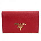 Prada Card Case Saffiano Business Leather Red Gold