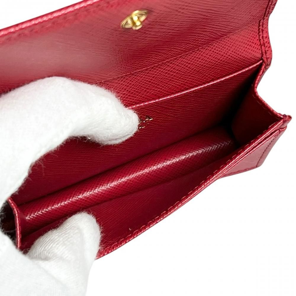 Prada Card Case Saffiano Business Leather Red Gold — view 4