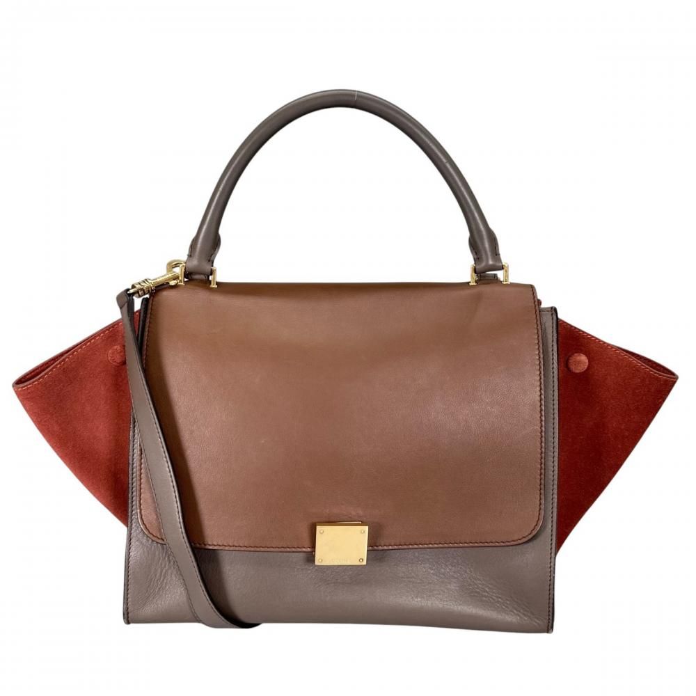 Celine 2-Way Side Wing Trapeze Medium Shoulder Bag Crossbody Bicolor Smooth