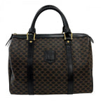 Celine Handbag Vintage Macadam Mini Boston Leather Black Brown Gold