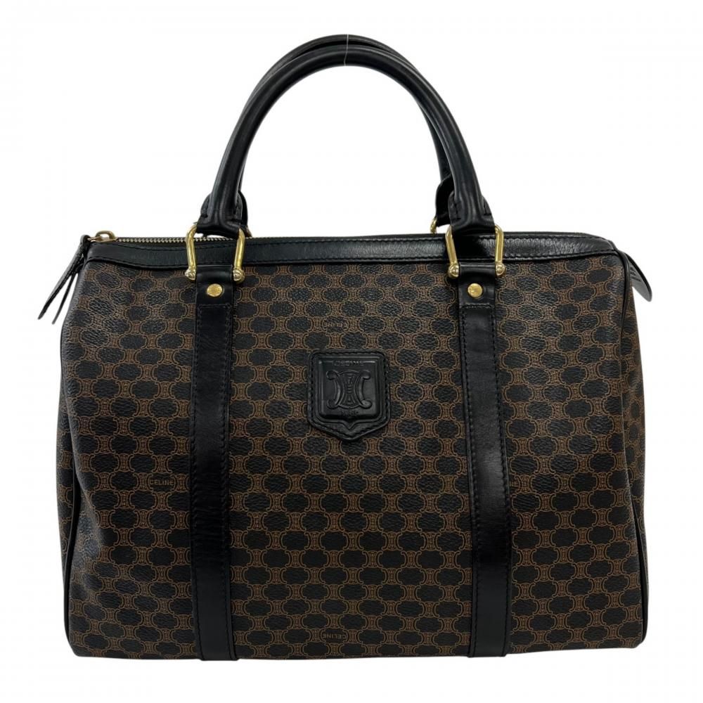 Celine Handbag Vintage Macadam Mini Boston Leather Black Brown Gold