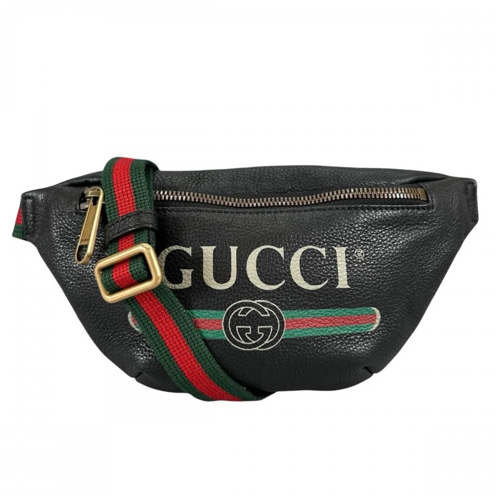 Gucci Belt Bag Sherry Line Logo Print Waist Pouch Crossbody Leather Black