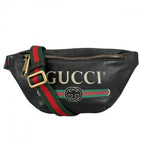 Gucci Belt Bag Sherry Line Logo Print Waist Pouch Crossbody Leather Black
