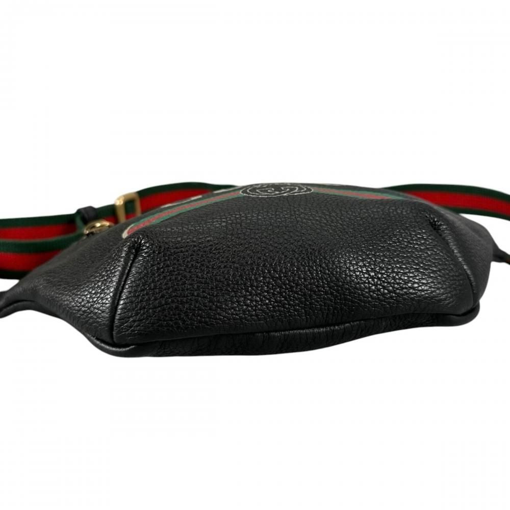 Gucci Belt Bag Sherry Line Logo Print Waist Pouch Crossbody Leather Black — view 3