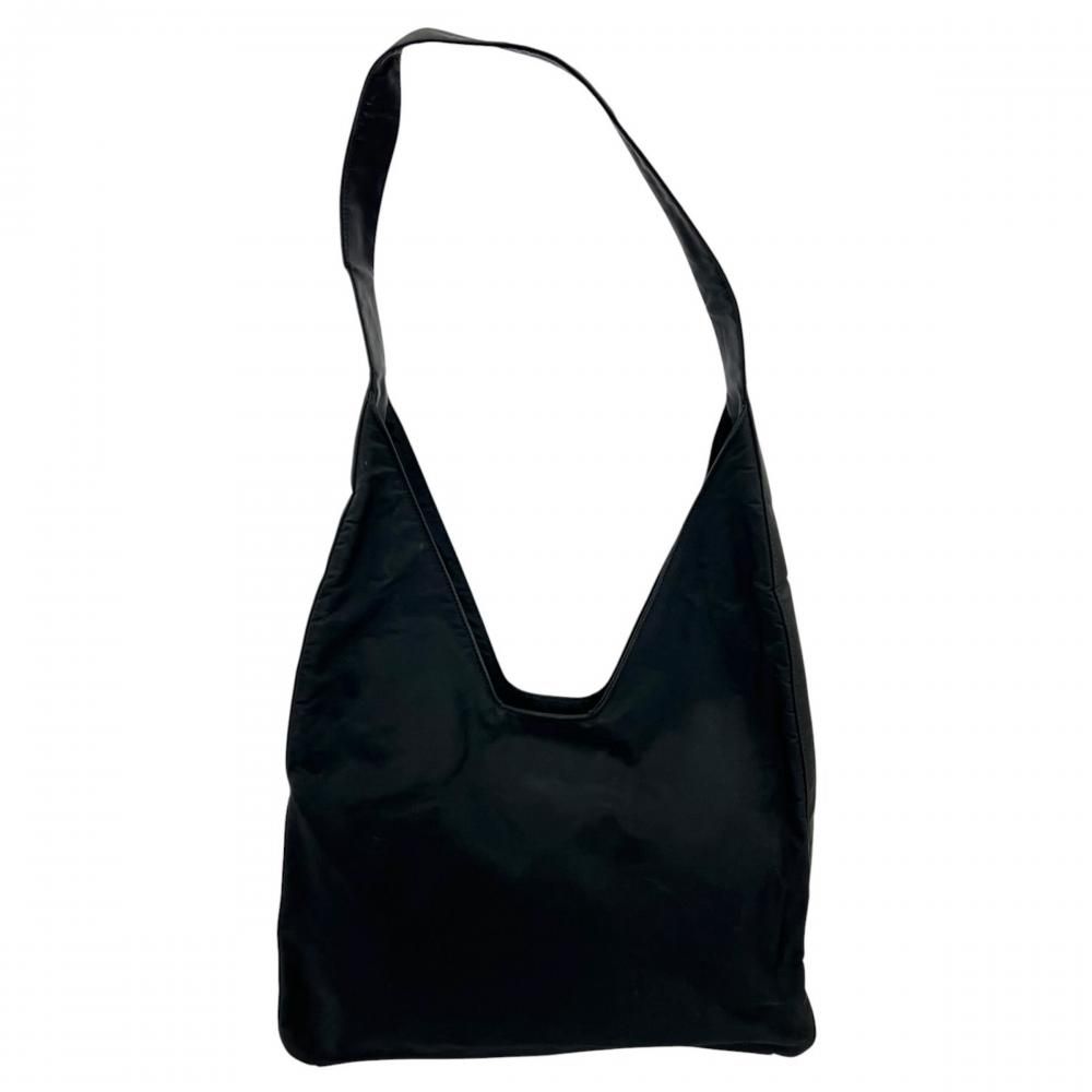 Prada Shoulder Bag Triangle Logo Nylon Black Silver