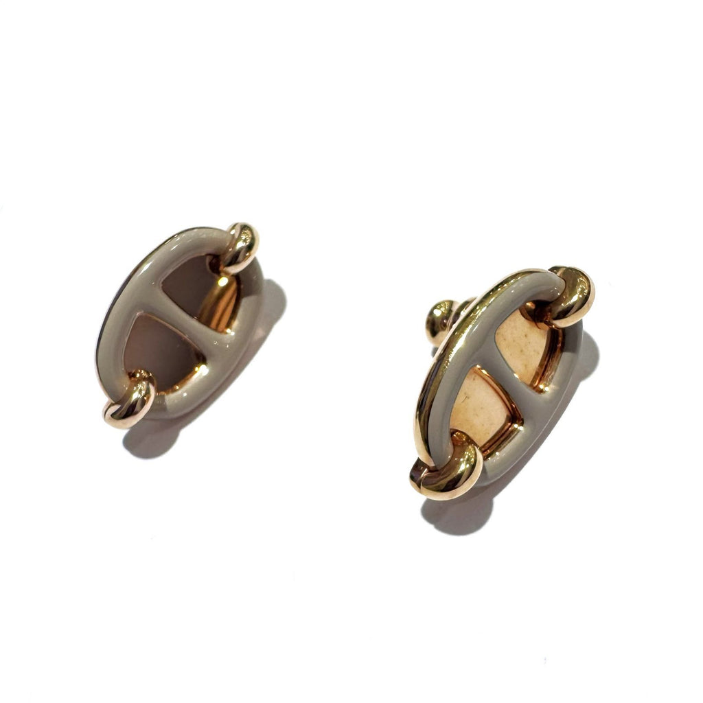 Hermes Mini Maillon Earrings Brown Glace Pggp — view 2