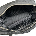 Prada Tote Bag Embossed Logo Mini Boston Shoulder Nylon Leather Black Silver — view 4