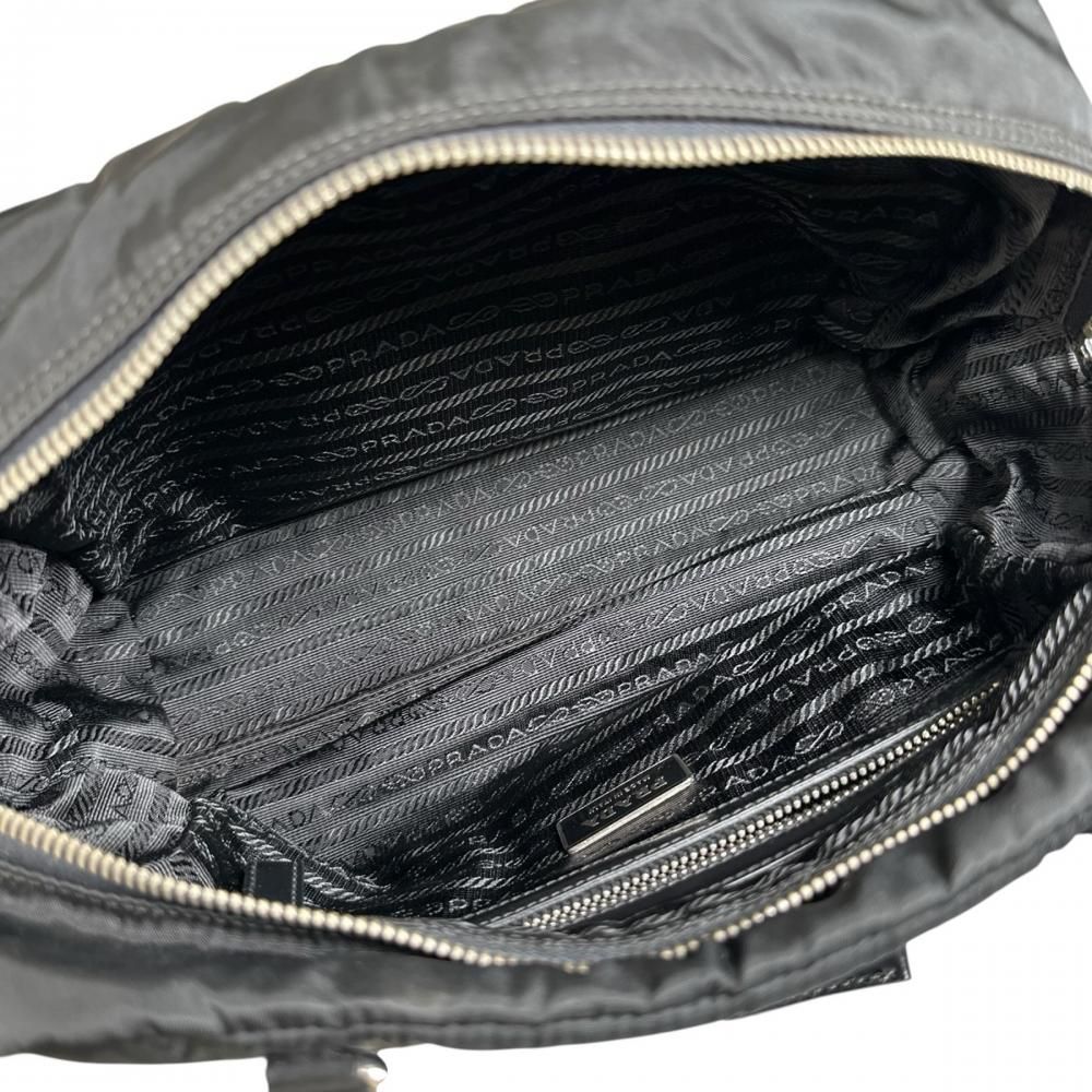 Prada Tote Bag Embossed Logo Mini Boston Shoulder Nylon Leather Black Silver — view 4