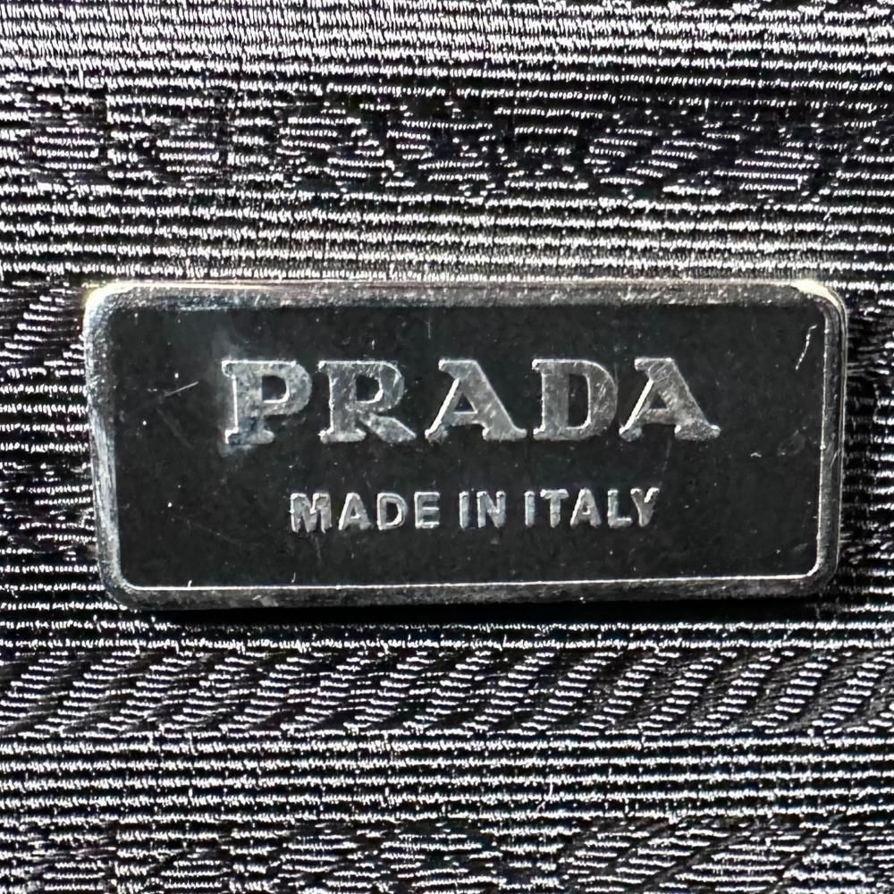 Prada Tote Bag Embossed Logo Mini Boston Shoulder Nylon Leather Black Silver — view 5