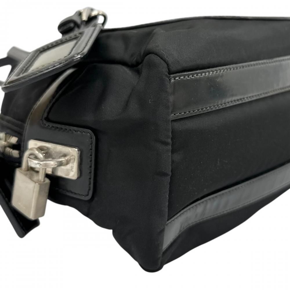 Prada Tote Bag Embossed Logo Mini Boston Shoulder Nylon Leather Black Silver — view 7