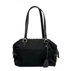 Prada Tote Bag Embossed Logo Mini Boston Shoulder Nylon Leather Black Silver — view 2