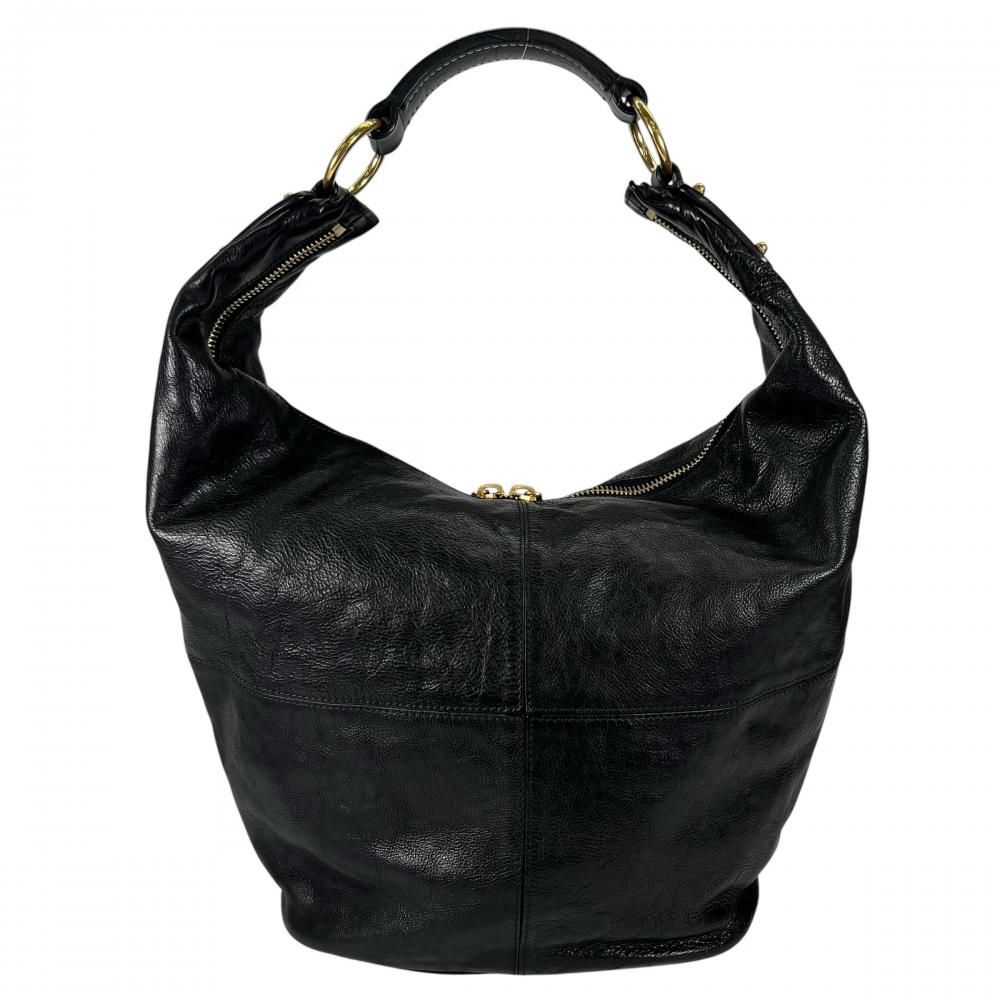 Celine Shoulder Bag Vintage Hobo Calfskin Black Gold — view 2