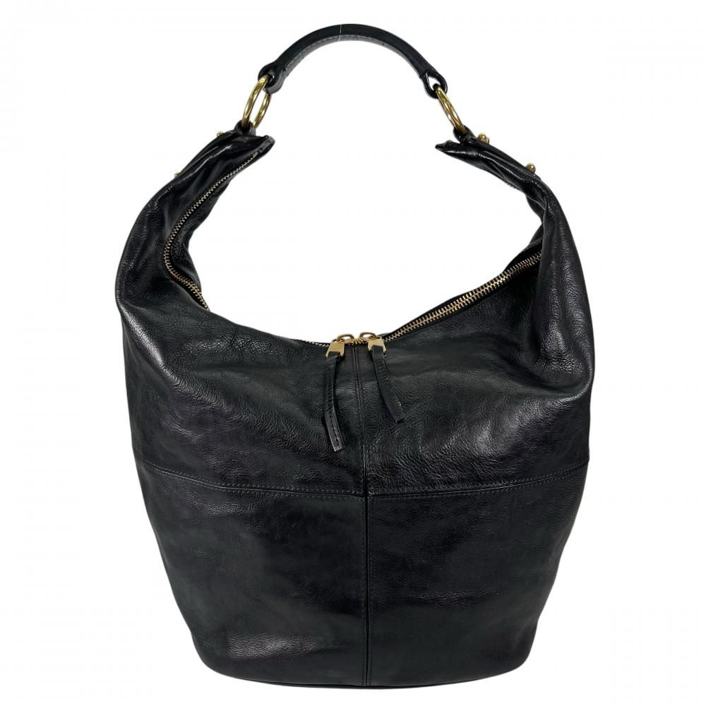 Celine Shoulder Bag Vintage Hobo Calfskin Black Gold